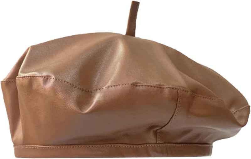 MINGSEECESS Women PU Leather French Black Beret Hat Causal Beanie Hat - Image 1